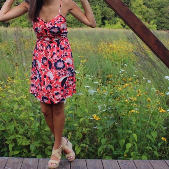 J.Crew Coral & Navy Mini Floral Printed Dress - Picture 3 of 6